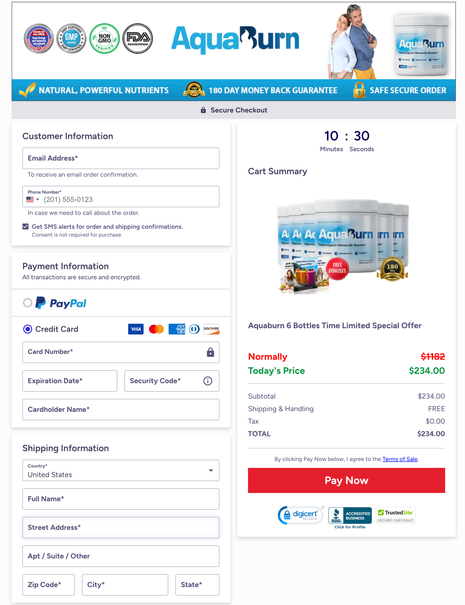 AquaBurn Official Website Secure Order Page